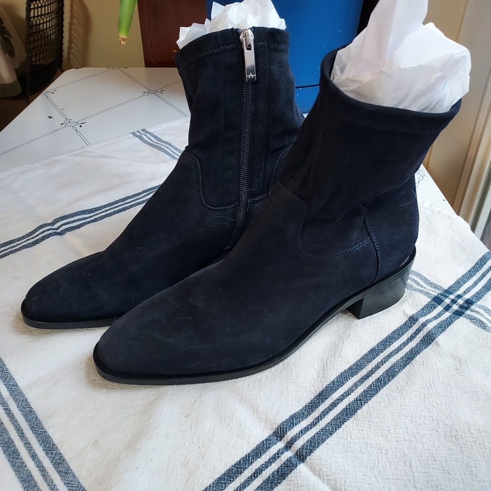 Aquatalia Dark Blue Suede Weatherproof Ankle Boots Size 10M